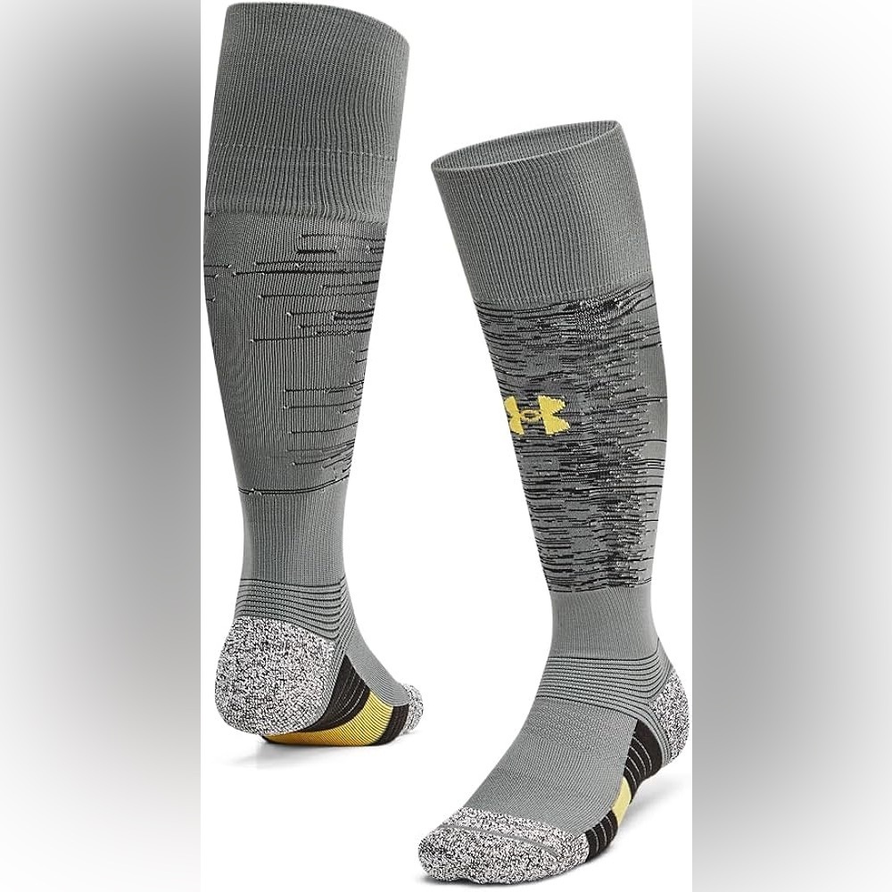 NWT Under Armour Magnetico Pocket Gray and Yellow Over the Calf Athletic Socks L